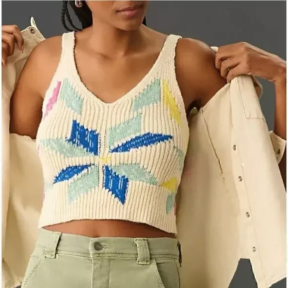 MOTHER Varsity Cropped Sweater Vest Designer Knit S Small - Picture 5 of 10